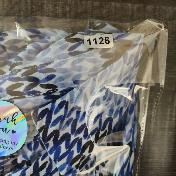 Dana Buchman Blue & Black Abstract Short Sleeve Button-Up Blouse S 100% Polyeste - Picture 10 of 10